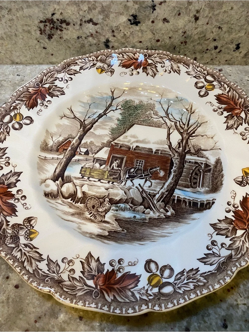 Johnson Brothers‎ Brown and Cream Winter Farmhouse Dinner Plate 6 piece set